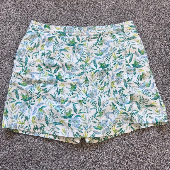 Ellen Tracy Linen Blend Tropical Print Pockets Elastic Back Waist Skort Size L - Picture 1 of 9